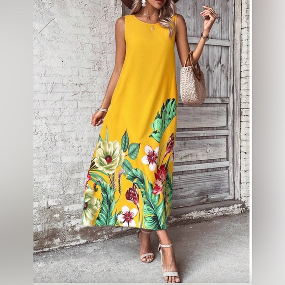 Yellow Tropical Print Tunic Dress - Picture 2 of 6